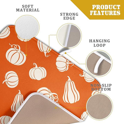 Fall Dish Drying Mat for Kitchen Counter Autumn White Pumpkins Festival Microfiber Absorbent Dish Draining Reusable Washable Foldable 16"x18" - Image 4