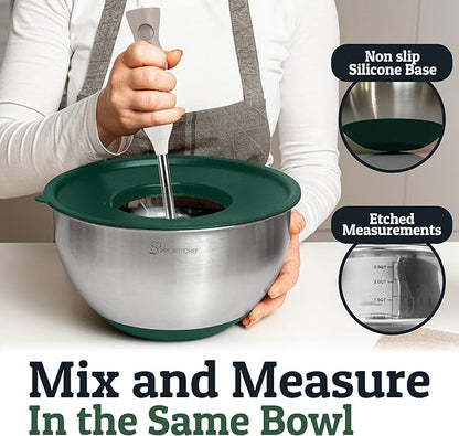 Priority Chef Stainless Steel Mixing Bowls with Lids Set, 3 Grater Attachments, Airtight Lids, Non-Slip Silicone Base Mixing Bowl Set, Large Prep Metal Mixing Bowls for Kitchen, Green - Image 3