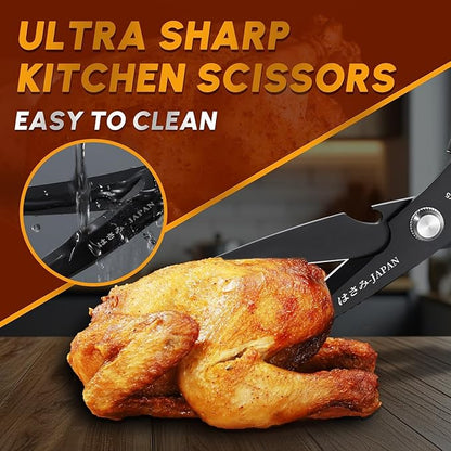 HUUSK Kitchen Scissors Set Upgraded - Stainless Steel Kitchen Shears, Sharp Meat Scissors, Heavy Duty Poultry Shear, Japanese Cooking Scissor Dishwasher for Food, Christmas Gifts for Men Women
