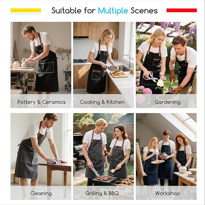 MEEDEN Painting Apron for Men Women: Adjustable Cross Back Waterproof Polyester Canvas Art Apron with 3 Pockets - Artist Apron for Acrylic Oil & Watercolor Painting, Gardening, Cooking - Black