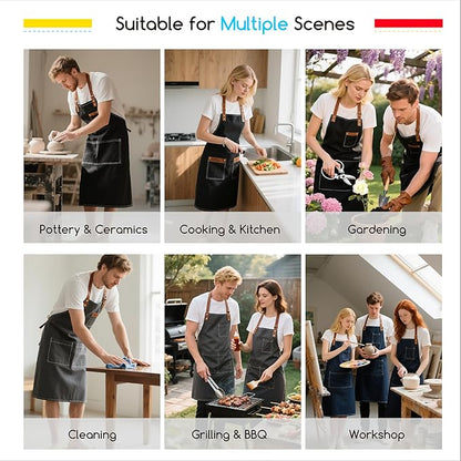 MEEDEN Painting Apron for Men Women: Adjustable Cross Back Waterproof Polyester Canvas Art Apron with 3 Pockets - Artist Apron for Acrylic Oil & Watercolor Painting, Gardening, Cooking - Black