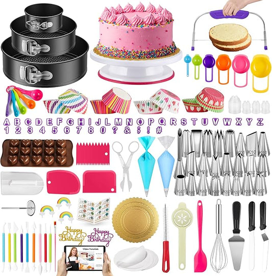 Kootek 700pcs Cake Decorating Kit, Baking Supplies with Springform Pans, Cake Turntable for Decorating, Piping Tips Set, Pastry Bags, and More Baking Tools for Mother's Day by Kootek