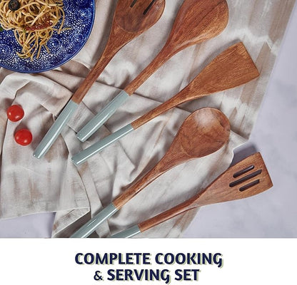 Folkulture Wooden Spoons for Cooking | 12" Premium Acacia Wooden Utensil Set of 5 - Smooth Finish, Soft Comfort Cooking Utensils Set for Kitchen, Gifts | Non Stick Wooden Cooking Utensils Set of 5