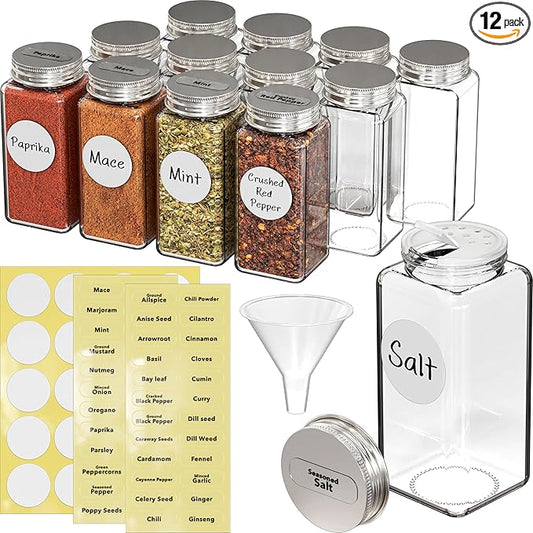 Simple Houseware Spice Jars 6 Ounce Square Glass Bottles with Shaker Lids, Funnel and Labels for Seasoning & Storage, 24 Pack by SimpleHouseware