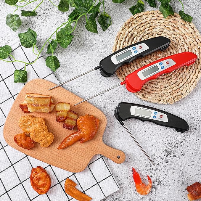 6 Pieces Digital Meat Thermometer Foldable Instant Read Food Thermometer Waterproof Digital Food Probe with Magnet for Grill Cooking Kitchen Food BBQ Roast Turkey Deep Fry Temperature Accessories - Image 7