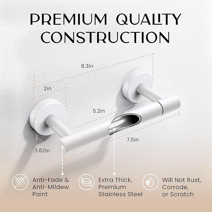 Day Moon™ - Toilet Paper Holder - Modern Roll Holder for Bathroom - 1 Pack - Wall Mount - Classic, White - Image 5