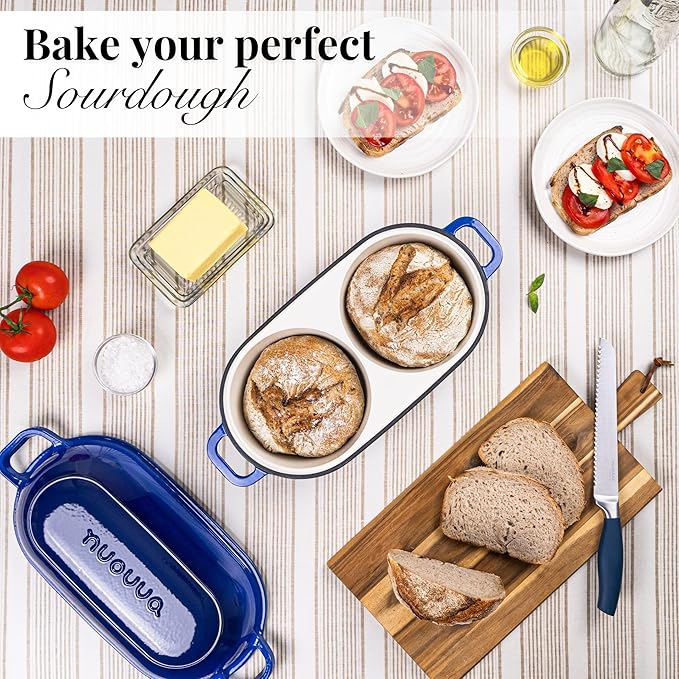 Dutch Oven For Sourdough Bread Baking – Enamelled Cast Iron Bread Loaf Pot – 500°F Oven Safe Non Stick Bread Pot – Double Round Loaf Space, 16.5cm Diameter, Dark Blue, – by Nuovva - Image 7