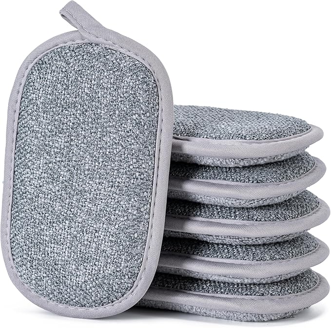 Dual-Sided Multi-Purpose Scrub Sponges, Non-Scratch Dishwashing Sponges for Kitchen, Reusable Microfiber Sponge for Efficiently Cleaning Dishes, High Density Sponge Inside (6 Pack, Medium) Gray by CADONO