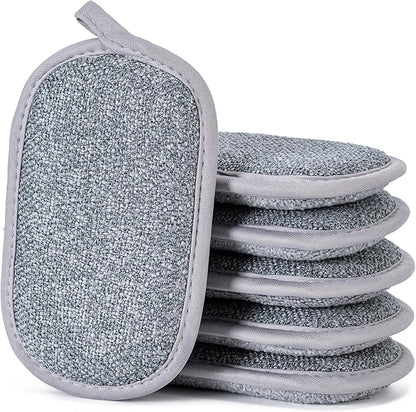Dual-Sided Multi-Purpose Scrub Sponges, Non-Scratch Dishwashing Sponges for Kitchen, Reusable Microfiber Sponge for Efficiently Cleaning Dishes, High Density Sponge Inside (6 Pack, Large) Gray by CADONO
