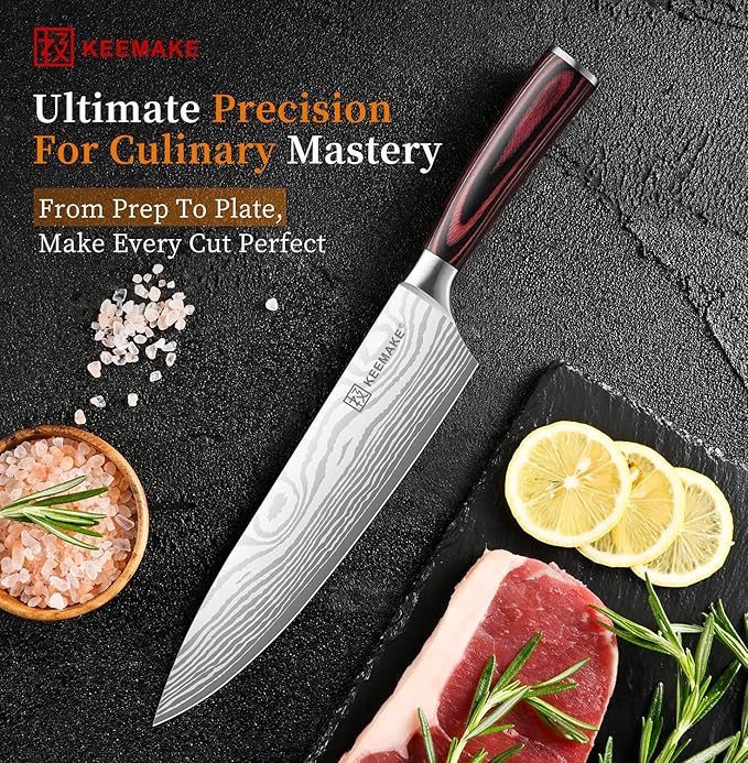 KEEMAKE Chef Knife - 8 Inch High Carbon Stainless Steel Kitchen Knife with Ergonomic Handle, Professional Kitchen Gadgets with Gift Box for Men and Women, Mothers Day Gifts - Image 7
