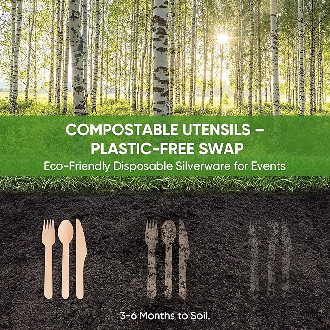 Disposable Wooden Utensils Set, Compostable Utensils, Disposable Cutlery Eco-Friendly Silverware Set for Parties, Catering, Office Lunches-100 PCS 6.4" Knives