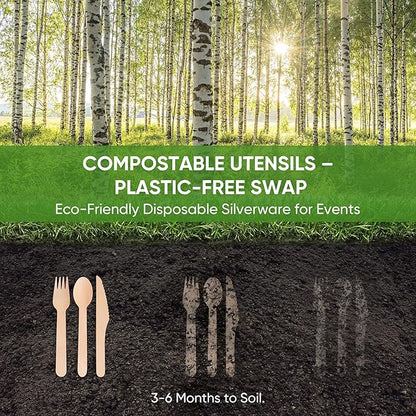 Disposable Wooden Utensils Set, Compostable Utensils, Disposable Cutlery Eco-Friendly Silverware Set for Parties, Catering, Office Lunches-100 PCS 6.4" Knives