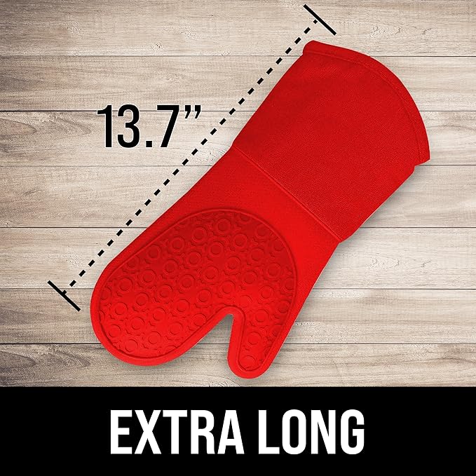 BPA-Free Silicone Oven Mitts Ultra Heat Resistant up to 500°F - Oven Mitts with Thick Cotton Liner - Long Slip Resistant Pot Holders, Flexible Oven Gloves - Canyon Red 13.7 - Image 2