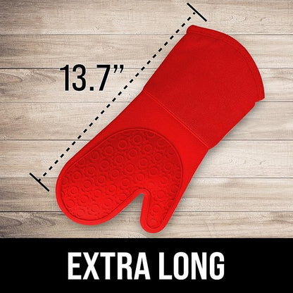 BPA-Free Silicone Oven Mitts Ultra Heat Resistant up to 500°F - Oven Mitts with Thick Cotton Liner - Long Slip Resistant Pot Holders, Flexible Oven Gloves - Canyon Red 13.7 - Image 2