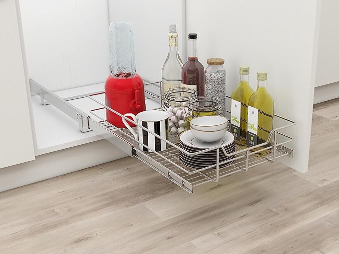 Pull Out Cabinet Organizer 14" W X 17" D, Slide Out Drawers For Kitchen Organizers and Storage, Pull Out Drawers For Cabinets Capacity Heavy Duty Caddy, Cabinet Shelves Chrome-Plated, Bathroom Pantry - Image 7