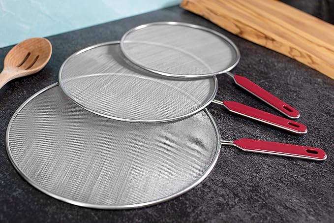 Grease Splatter Screen For Frying Pan Cooking Set of 3 (8", 10" and 11") Fine Mesh Iron Skillet Lid Guard Shield - Image 4