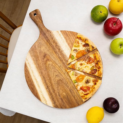 ZeQi Round Acacia Wood Cutting Board with Handle 16''x12'' /Charcuterie Board/Pizza Board/Serving Board for Cheese, Bread, Vegetables & Fruits (Round) - Image 8