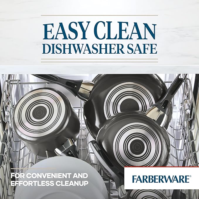 Farberware Dishwasher Safe Nonstick Cookware Pots and Pans Set, 15 Piece, Pewter - Image 3