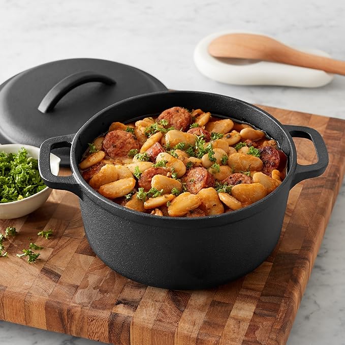 Amazon Basics Pre-Seasoned Cast Iron Mini Dutch Oven Pot with Lid and Dual Handles, Oven Safe, 2-Quart, Round, Black - Image 5