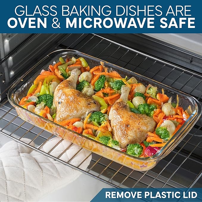 COOK WITH COLOR 8-Piece Deep Glass Baking Dish Set with Plastic Lids – Casserole and Food Storage Containers for Lasagna, Leftovers – Freezer-to-Oven, Microwave & Dishwasher Safe, Fluted Blue - Image 6