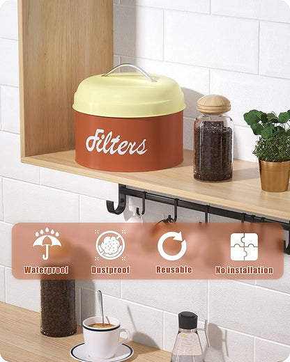 Coffee Filter Holder, Coffee Bar Accessories for Coffee Bar Station, Basket Round Coffee Filter Container Storage for Counter, Coffee bar Decor(Brown) - Image 5