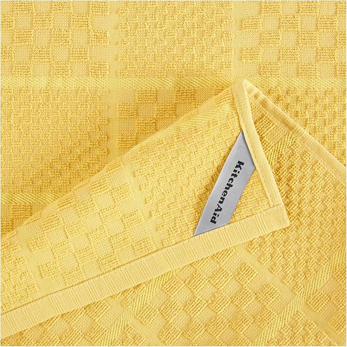 KITCHENAID Quilted Cotton Terry Cloth Oven Mitt, Pot Holder, Kitchen Towel 4-Pack Set, Heat Resistant, Silicone Grip, 16"x26", 7"x13" & 7"x10", Butter Yellow - Image 6