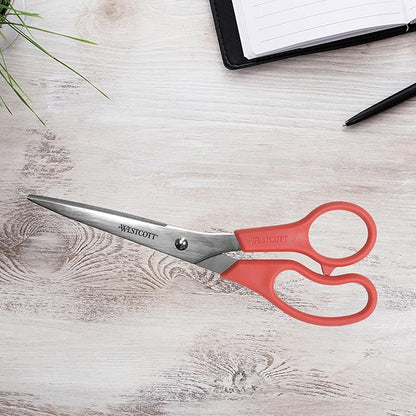 Westcott 8" All Purpose Value Stainless Steel Straight Scissors, Red