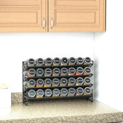SpaceAid Spice Rack Organizer with 32 Spice Jars, 386 Spice Labels, Chalk Marker and Funnel Set for Cabinet, Countertop, Pantry, Cupboard or Door & Wall Mount - 32 Jars, 15.3" W × 10.8" H, Black - Image 3