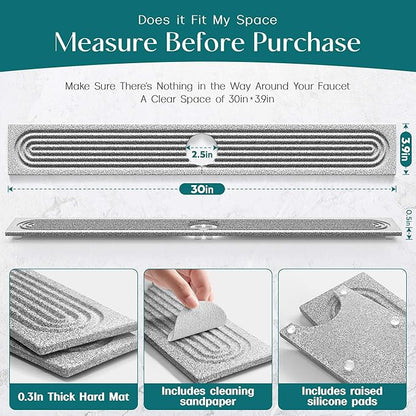 Stone Faucet Mat for Kitchen Sink, Diatomite Stone Drying Mat for Kitchen Counter, 2026 Upgraded Dishwasher-Safe & Ultra Absorbent, Chemical-Free Stone Dish Mat for Bottles Utensils (30" x 3.9") - Image 6