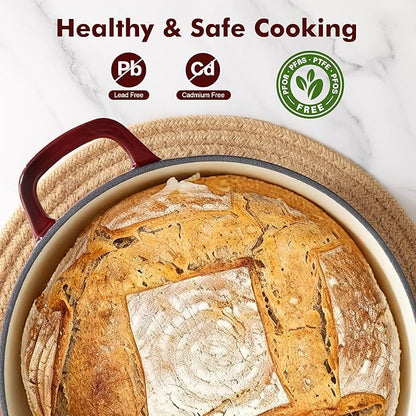 SENSARTE Enameled Cast Iron Dutch Oven Pot with Lid 3.5/5.5/6.5 Quart Heavy-Duty Round Dual Handles Kitchen Pot with Cotton Potholders & Silicone Trivet, Pot for Bread Baking, Stews, Braising, Roasting, Oven Safe, 3.5 Quart, Red
