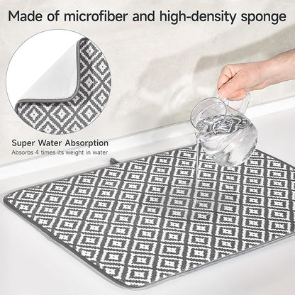 Subekyu 2 Pack Dish Drying Mat, 24*18 inch Ultra Absorbent Microfiber Dishes Drainer Mats for Kitchen Counter, Large Size Dish Drying Pad with Rhombus patterns - Image 4