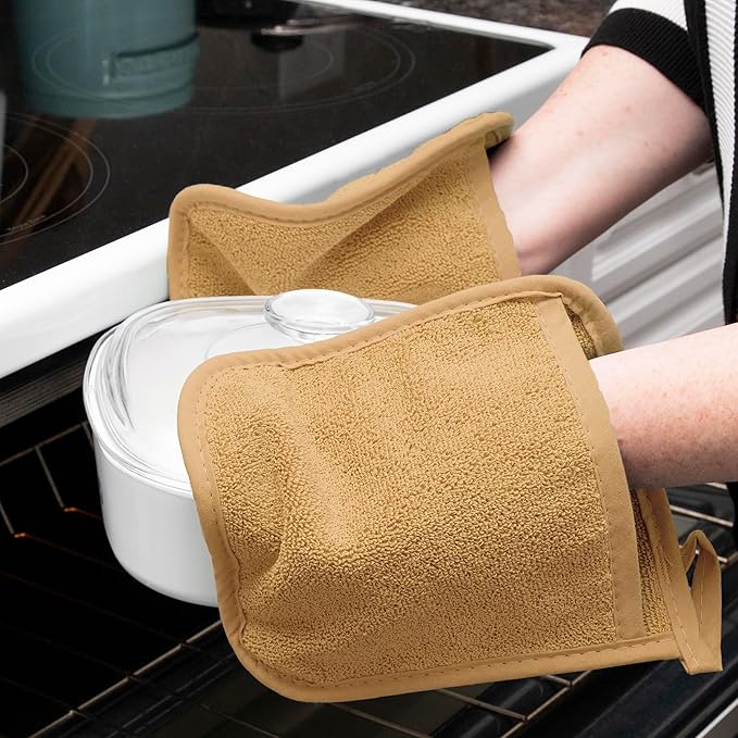 RITZ Terry Pocket Mitt & Hot Pad: Unparalleled Heat Resistant, Durable 100% Cotton – Ergonomically Designed for Optimal Grip – Easy-Care Machine Washable – 2-Pack, Straw - Image 4