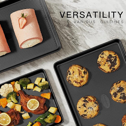 HONGBAKE Jelly Roll Pan 15x10, Cookie Sheets for Baking with Diamond Texture, Baking Sheets Non Stick, Non Toxic Oven Trays for Cooking, Heavy Duty 57% Thicker Carbon Steel, Dark Gray - Image 4