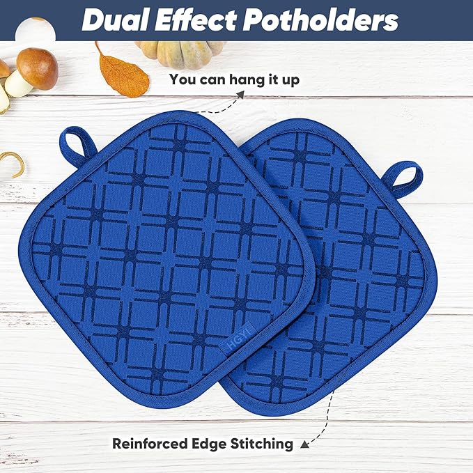 Oven Mitts and Pot Holders Set with Dishcloths, 500 Degree Heat Resistant Oven Gloves and Hot Pads, Premium Soft Cotton Kitchen Mittens and Dish Cloth Sets-Royal Blue - Image 4