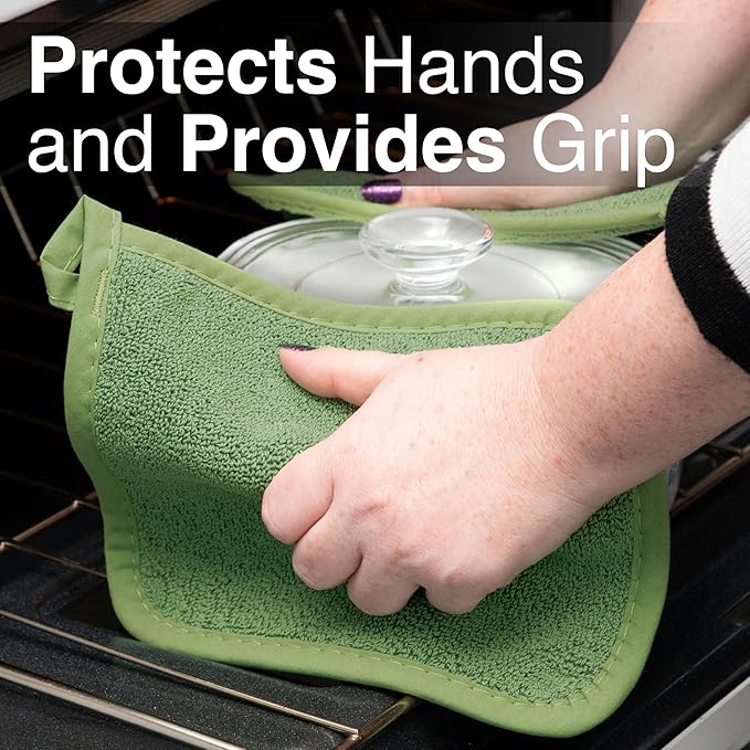 RITZ Terry Potholder & Hot Pad: Unparalleled Heat Resistant, Durable 100% Cotton – Ergonomically Designed for Optimal Grip – Easy-Care Machine Washable – 4-Pack, Cactus Green - Image 5