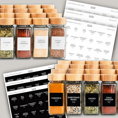 SAVVY & SORTED Glass Spice Jars with Label, 24PK Bamboo Jar Spices Set 4oz, 374 Spice Labels, Pepper Grinder, Empty Herb Seasoning Containers, Funnel and Shaker Lids - Image 5