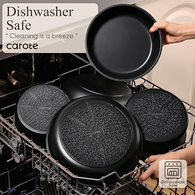 CAROTE 19pcs Pots and Pans Non Stick, Cookware Sets Detachable Handle, Induction Kitchen Pots and Pans,NonStick Cooking Set, Oven/Dishwasher/Fridge Safe, Space Saving - Image 5
