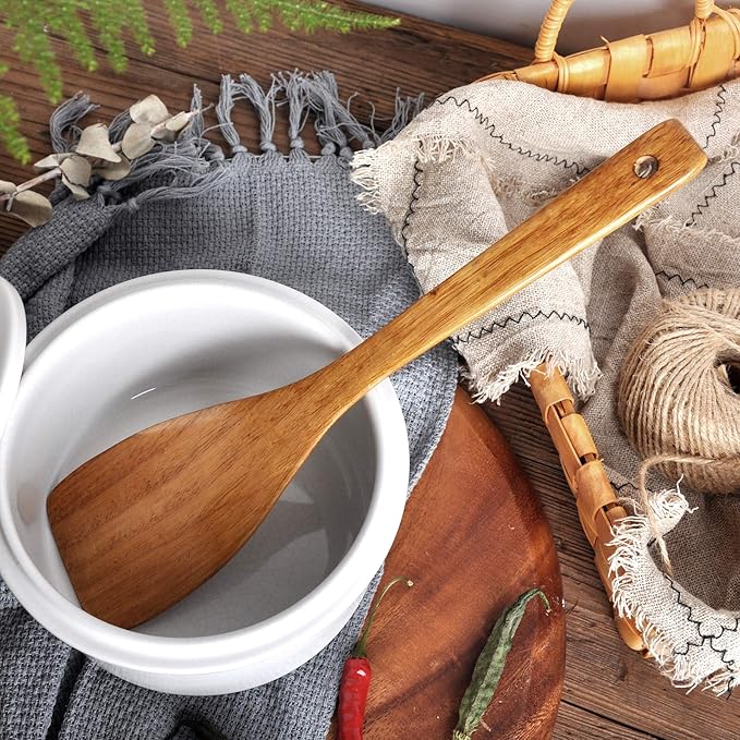 Wooden Spatula,Slotted Turner,Soup Ladle,Long Handle Utensils Set,Handmade for Kitchen Cookware (Wooden Utensil 4 Sets) - Image 5