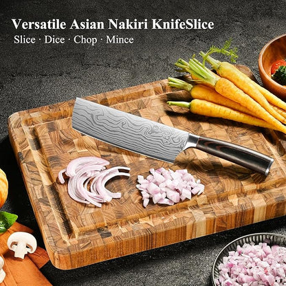 Sunnecko Japanese Nakiri Knife 7 Inch - Carbon Steel Chef Knife Vegetable Cleaver with Sheath, Kitchen Gift for Home Cooks, Professional Kitchen Knife Gift Box - Image 4