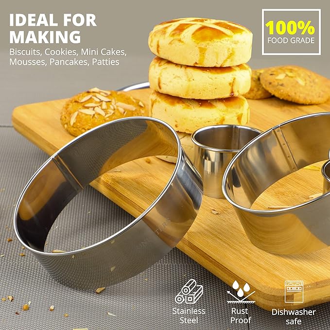 Cookie Cutter Set, 4 Pc. Kit, Measuring 2'', 3'', 4'' and 5'', Round Metal Baking Rings for Pastry, Biscuits, and Dough Cutting, Heavy Duty and Reusable, Multiple Sizes - Image 5