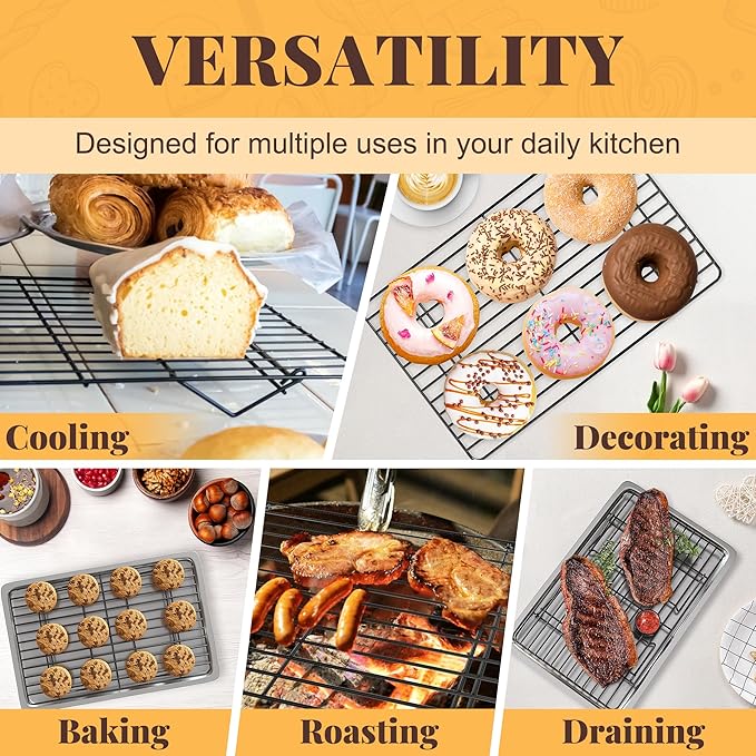 Cooling Racks for Cooking and Baking - 3 Tier Stackable Grid Wire Baking Rack for Oven Cooking, Baking, Grilling, Roasting - Dishwasher Safe Bacon Rack - Black - Image 6