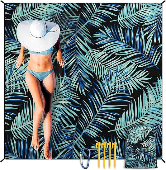 HIHOHO Beach Blanket Waterproof Sandproof Extra Large Beach Mat 79" X 83"/120"x108"for 1-8 Adults Quick Drying Durable Outdoor Picnic Mat for Beach Travel Camping Hiking