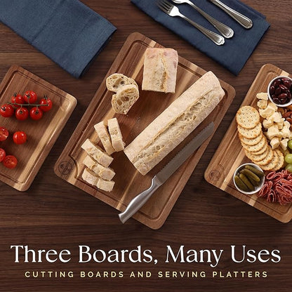 Pre-Oiled, Non Toxic 3-Piece Acacia Cutting Board Set with Stand, FSC Certified Wooden Chopping Boards, Includes 3.4 fl oz Chopping Board Oil, 3 Wood Carving Boards for Home, BBQ Kitchen, Deer & Oak - Image 8
