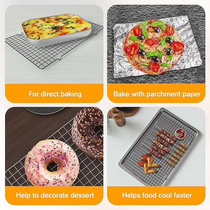 2PCS Cooling Racks for Cooking and Baking - 10" x 16"Heavy Duty Stainless Steel Wire Rack for Baking, Grilling, Roasting - Oven & Dishwasher Safe - Fits Half Sheet Pan（Black） - Image 4