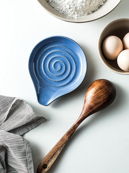 Spoon Rest, Large Ceramic Spoon Holder for Stove Top, Heat-Resistant Cooking Spoon Rest for Kitchen Counter Decor, 5 Inches, Blue