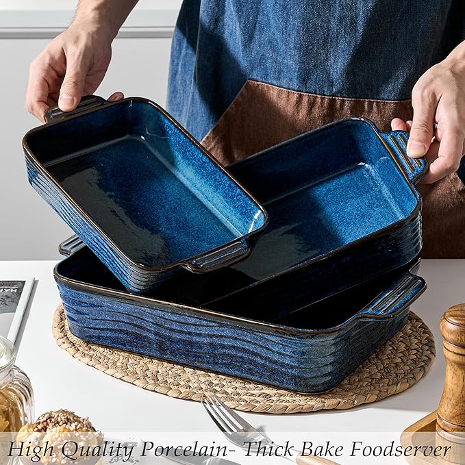 Kiln-Transformed Blue Ceramic Baking Dish Set of 3, Casserole Dishes for Oven, Square Porcelain Bakeware Set with Handles, Lasagna Baking Pan for Cooking, Perfect for Baking and Serving, Housewarming, Halloween, Thanksgiving, Christmas, New Year - Image 5