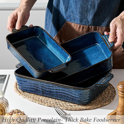 Kiln-Transformed Blue Ceramic Baking Dish Set of 3, Casserole Dishes for Oven, Square Porcelain Bakeware Set with Handles, Lasagna Baking Pan for Cooking, Perfect for Baking and Serving, Housewarming, Halloween, Thanksgiving, Christmas, New Year - Image 5