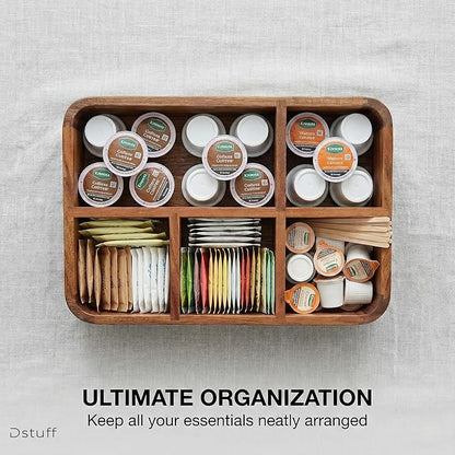 Dstuff Acacia Wood Coffee Station Organizer for Countertop, Tea Organizer and Holder, Coffee Bar Caddy with Multiple Compartments for Home and Office Decor - Image 9