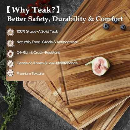 XXLarge Teak Cutting Board Non Toxic Wood Chopping Board Wooden Bamboo Charbuterie Butcher Block Heavy Duty Non Slip Teak Wood Cutting Board for Kitchen