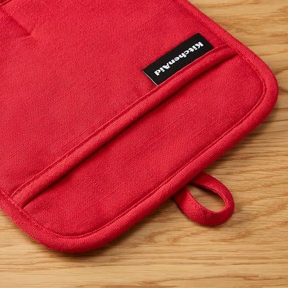KITCHENAID Gourmet Series Gridlines Pot Holders 2-Pack Set, Heat Resistant up to 600°F, Soft Silicone Grip, Magnetic Cuff, Passion Red, 8"x8" - Image 3